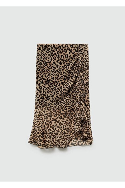 MANGO Woman Büzgülü leopar desenli etek