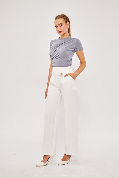 LOVELF Ecru Square Button Wide Leg Trousers