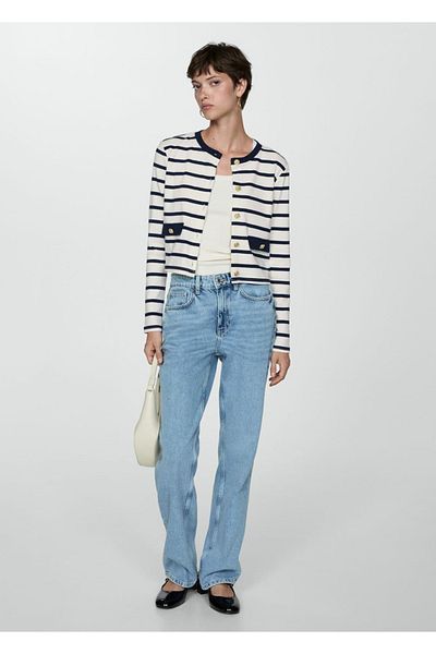 MANGO Woman Cardigan cu dungi cu nasturi