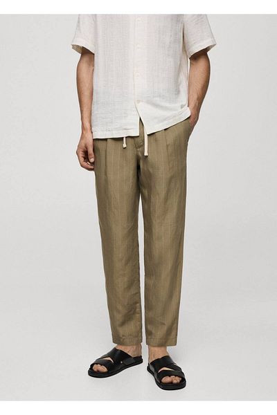 MANGO Man Linen Blend Striped Lace-Up Pants