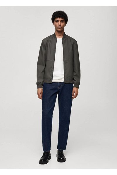 MANGO Man Leather Look Bomber Jacket