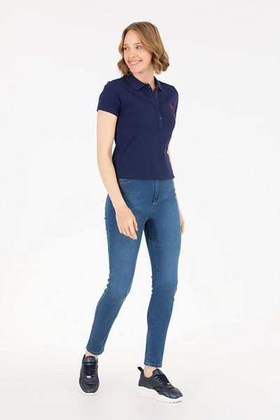 U.S. Polo Assn. بنطال جينز أزرق ضيق عالي الخصر للنساء 50263768-dn0022