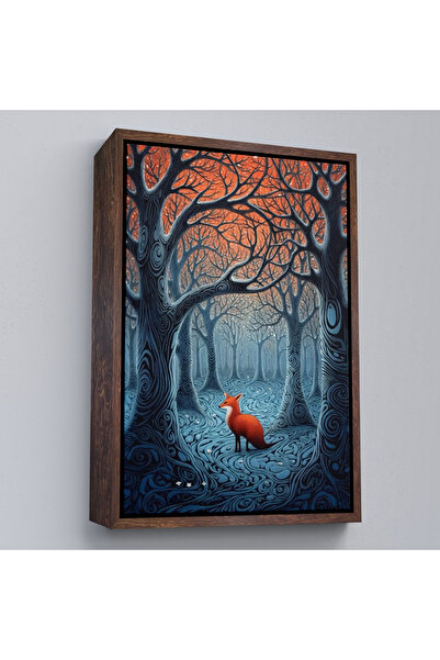 Oxyteez Pictură de vulpe galbenă în pădure abstractă cu cadru din lemn-7514