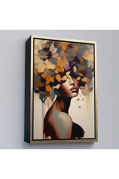 N NOXXO Pictură abstractă de femeie cu cap de floare într-un cadru de lemn-7832