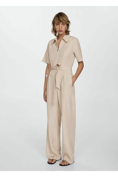 MANGO Woman Ολόσωμη φόρμα με γιακά πουκάμισο Lyocell