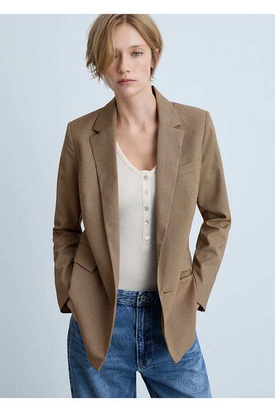 MANGO Woman Dvouřadý blejzrový kabát s potiskem Houndstooth