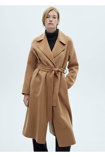 MANGO Woman Χειροποίητο μάλλινο παλτό με ζώνη