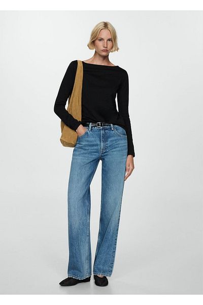 MANGO Woman Long Sleeve Boat Neck T-Shirt