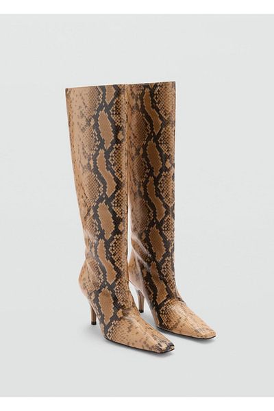 MANGO Woman Hohe Stiefel aus Leder mit Schlangenmuster