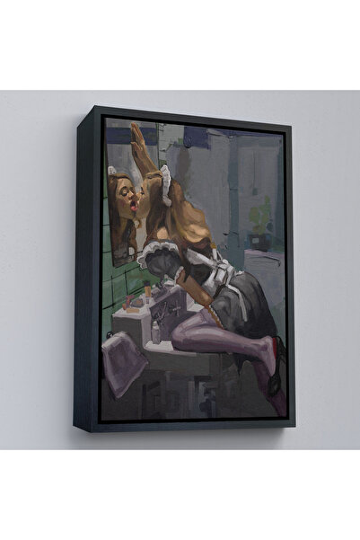 Limitless Tabloul de femeie care linge oglinda cu rama din lemn-7814