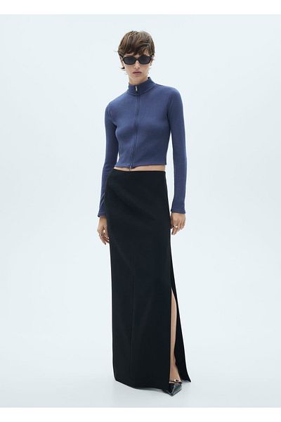 MANGO Woman Cardigan cu guler înalt cu fermoar