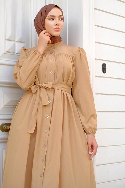 hafsamina Φόρεμα Mevlana με ρόμπα Camel Hm2223