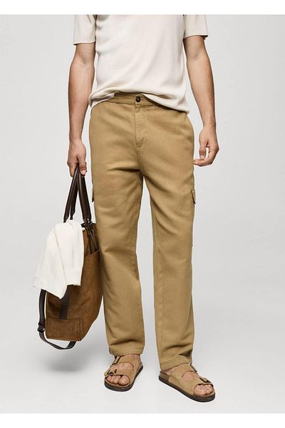 MANGO Man Cotton Linen Cargo Pants