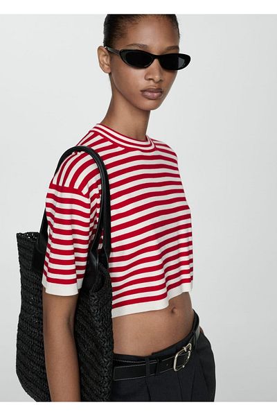 MANGO Woman Short Sweater with Stripes
