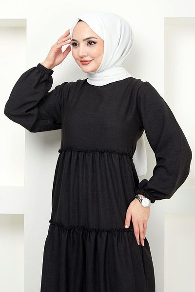 hafsamina Μαύρο φόρεμα με πλισέ HM2369
