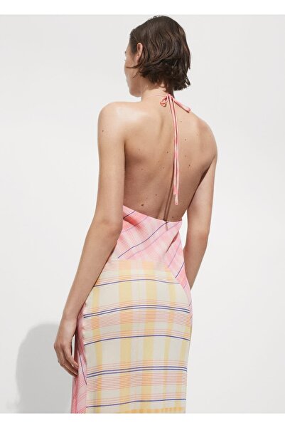 MANGO Woman Desenli halter yaka uzun elbise
