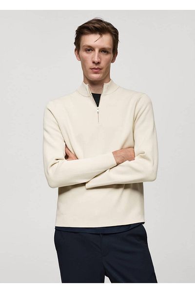 MANGO Man Pulover cu fermoar cu guler Perkins de grosime medie