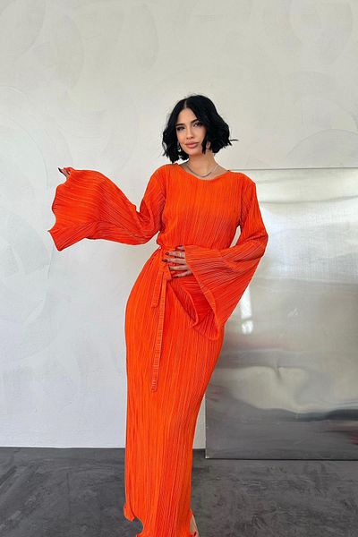 Elbee Fashion Woman Spanish Sleeve Pleated Dress