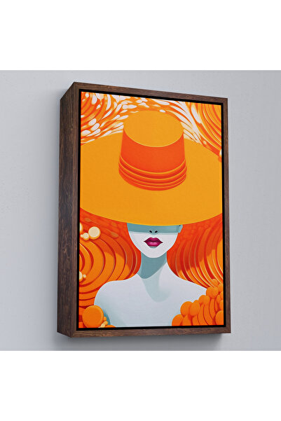 Oxyteez Rama din lemn cu pălărie portocalie Retro pentru femei Tablo-7561