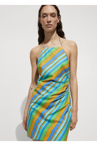 MANGO Woman Rochie cu decolteu cu model dungi