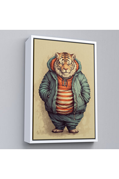 Home Cap de tigru cu cadru din lemn, uman gras, tablou-7636