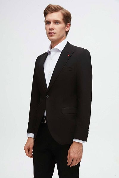 Twn BlackSlimFit Viscose Pointed Collar Suit