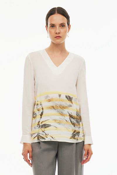 Perspective Γυναικεία μπλούζα Allens Regular Fit V-Neck Ecru Color