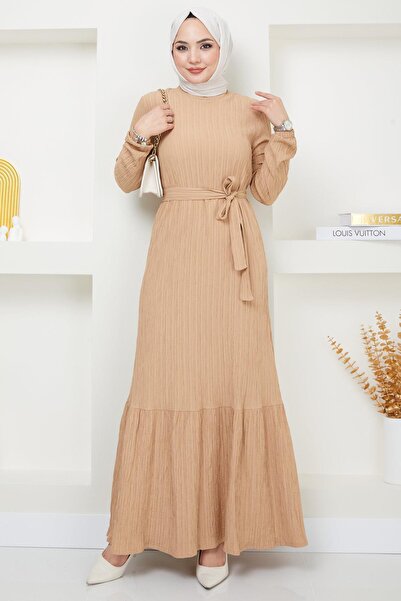 hafsamina فستان لارا بحزام بيج HM2371
