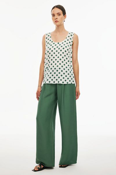 Perspective Rainbow Regular Fit Polka Dot Patterned Standard Size Zero Sleeve Round Neck Ecru Color Women's Blouse