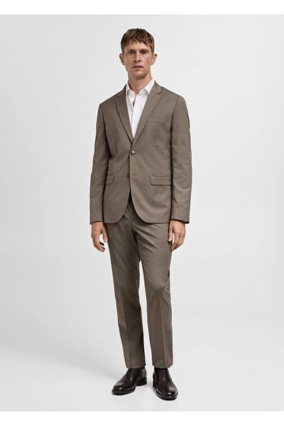 MANGO Man Molded Herringbone Super Slim Fit Fabric Pants