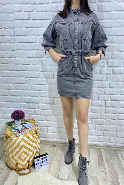 Elbee Fashion Woman Rochie de blugi cu curea cu snap