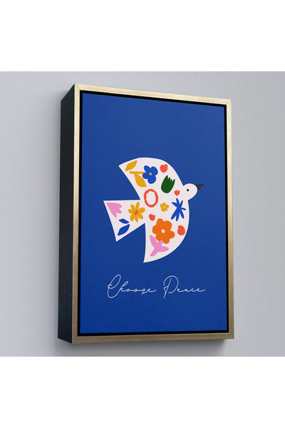 TAKI DERYASI Pictură minimalistă colorată de păsări cu cadru din lemn-7667