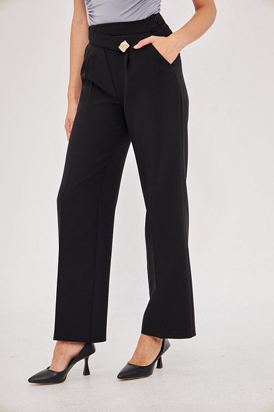 LOVELF Black Square Buttoned Wide Leg Trousers