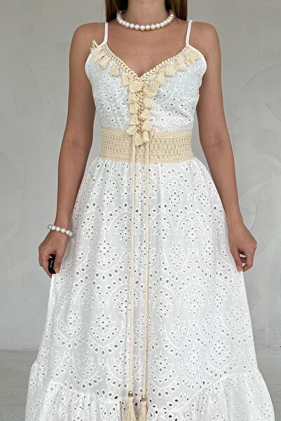 Elbee Fashion Woman Броде сукня на бретельках з бахромою