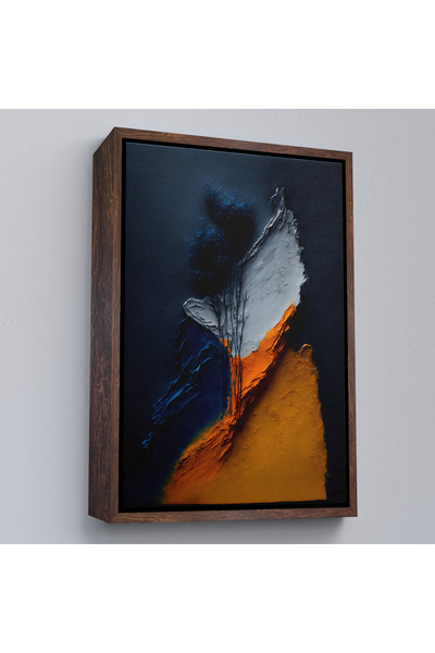 Oxyteez Tablou abstract cu rame din lemn în tonuri de portocaliu și albastru-...