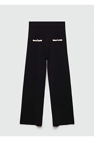 MANGO Woman Kontrast çizgili düz pantolon