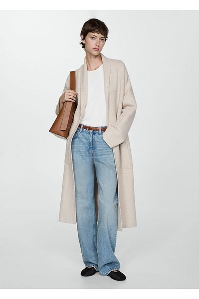 MANGO Woman Πλεκτό παλτό oversize με τσέπες