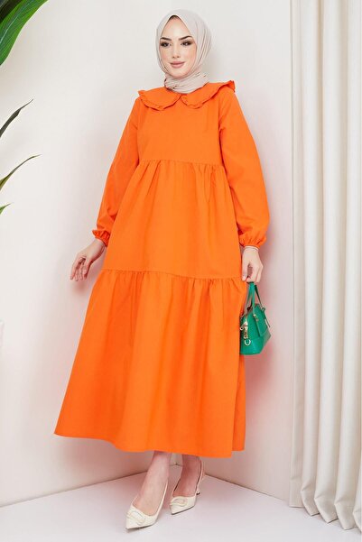 hafsamina Πορτοκαλί φόρεμα Hijab γιακά μωρού