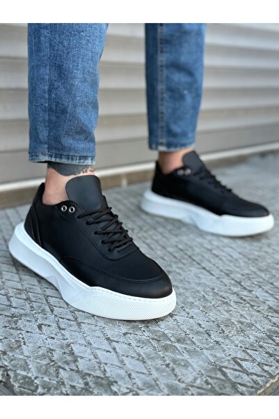 BOA BA0354 Günlük Bağcıklı Erkek Yüksek Taban Siyah Spor Ayakkabı