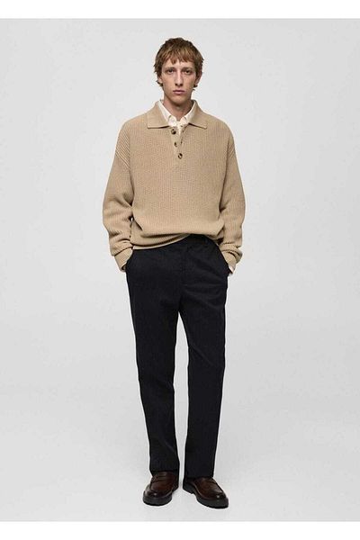 MANGO Man Thick Corduroy Knitwear Polo Sweater
