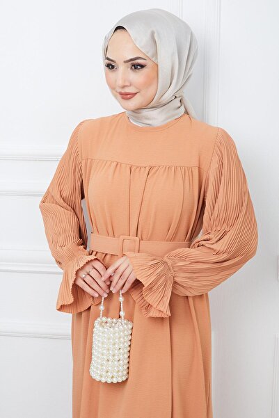 hafsamina Φόρεμα Aerobin με πλισέ ρόμπα Salmon HM2129