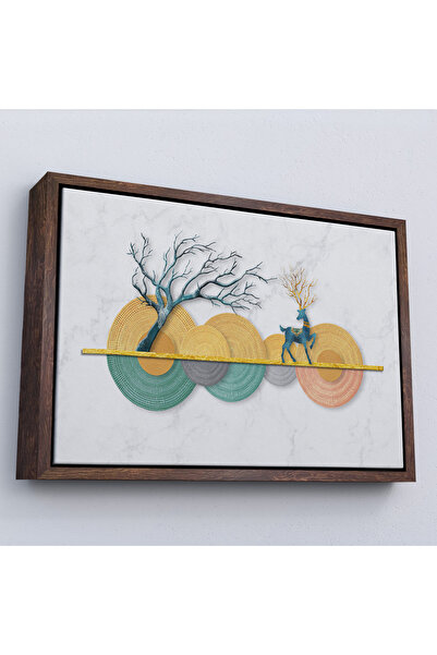 TAKI DERYASI Cadrul din lemn de cercuri geometrice moderne și cerburi Tablo-7224