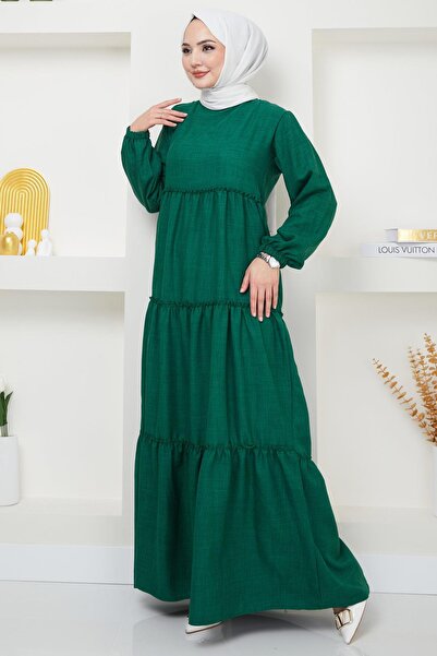 hafsamina Φόρεμα με πλισέ σμαραγδί HM2369