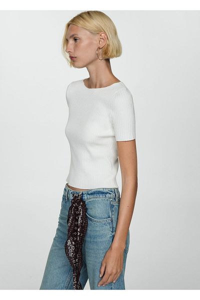 MANGO Woman Short Sleeve Thin Knitwear T-Shirt
