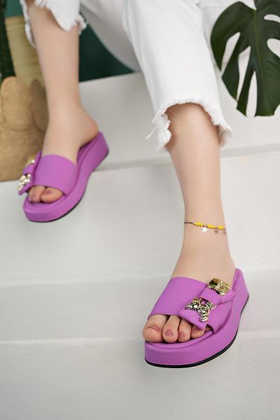 MUGGO Misha Guaranteed Daily Bow Accessory Detailed Women's Slippers