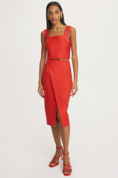 Perspective Fustă de culoare roșie cu talie înaltă Adiele Regular Fit sub genunchi