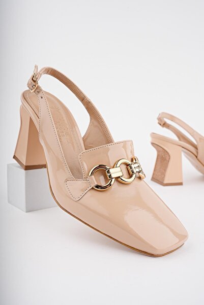 MUGGO Griselda Guaranteed Blunt Toe Open Back Buckle Stoned Women's Heeled Shoes