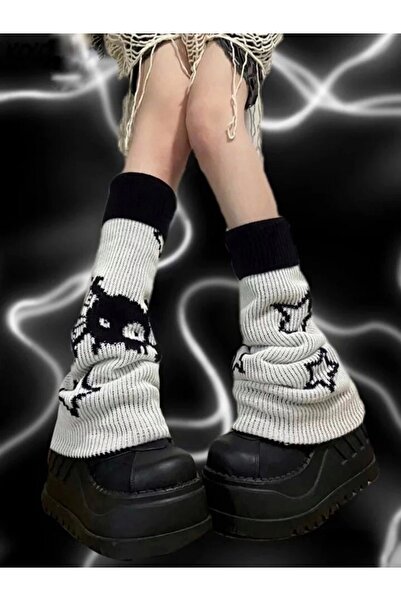 DarkellaStore Готически Лолита Хараджуку Starry Monster Сиви зимни панталони с широки крачоли