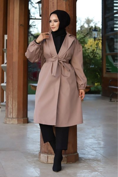 ALNİSS COLLECTİON Trench pentru femei cu mânecă cu balon legat în talie