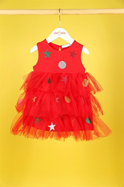 Genel Markalar 09 Ay - 02 Yaş Kız Çocuk Kırmızı Çam Ağacı Elbise